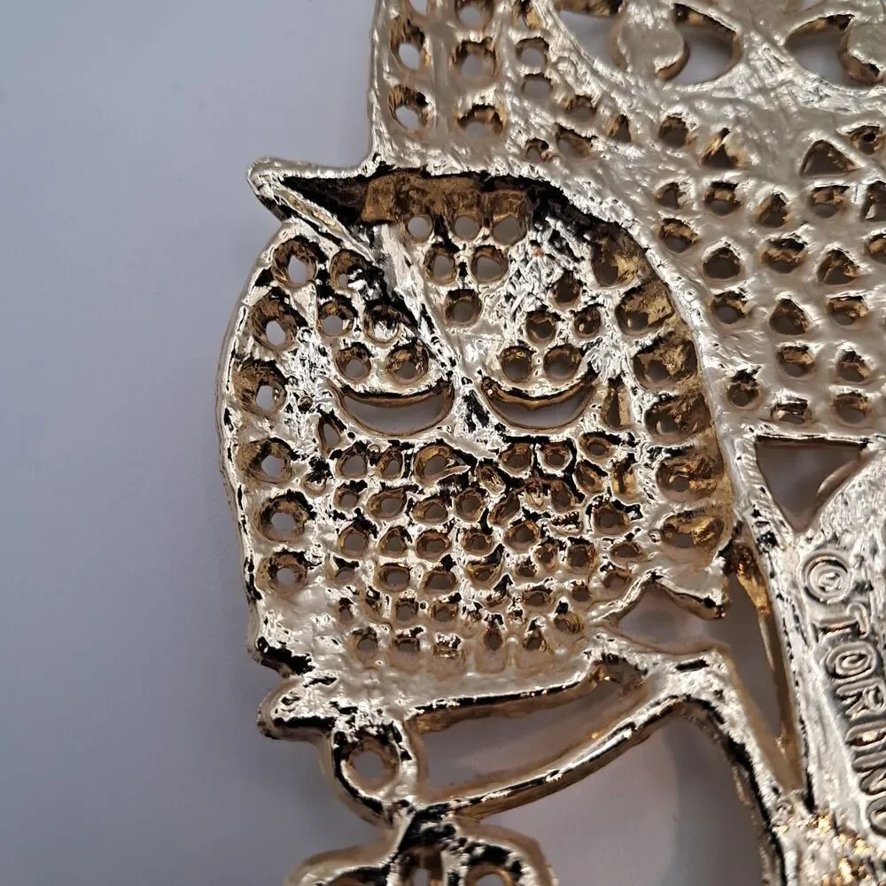 Vintage Owl Earrings Holder 1970s Torino Gold Tone
